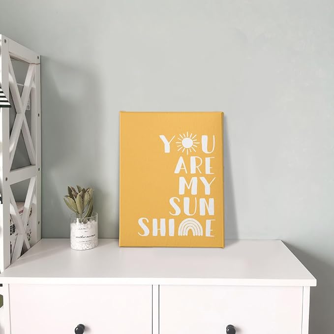 PHAMTE wallart You Are My Sunshine Wall Decor,Boho Nursery Decor,You Are My Sunshine Boho Sun Sunshine Rainbow Canvas Framed Wall Decor Home Teens Girls Kids Nursery Classroom Bedroom Living