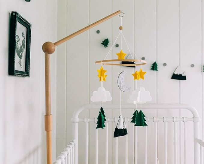 Baby Crib Mobile (Starry Woodland Night, Long Evergreen) Nursery Decor Ceiling Mobile for Boys & Girls - Crib Accessories