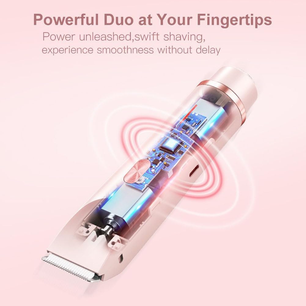 Bikini Trimmer for Women 2025 Upgrade Dual Head Shaver Women Ceramic Blades 2-in-1 Women's Body Shaver Electric Razor 90min Cordless Runtime Waterproof Travel Grooming Kit (Blue)