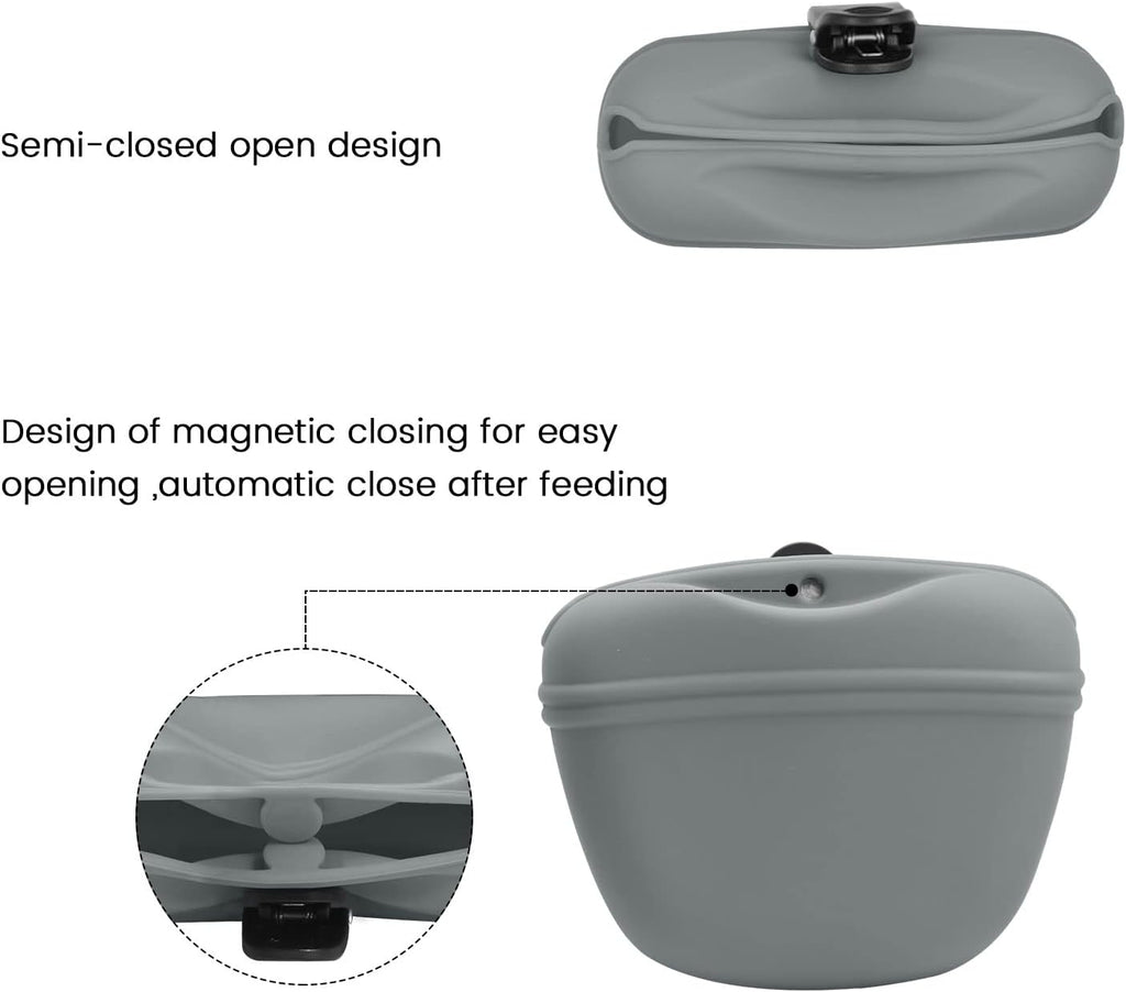 AUDWUD Silicone Dog Treat Pouch,with Dog Training Clicker,Clip on Portable Training Container,Convenient Magnetic Buckle Closing and Waist Clip