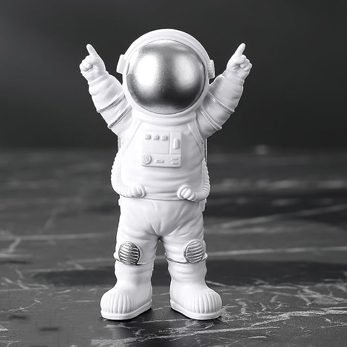 Silver White Astronaut Statues Set of 4, Spaceman Sculptures Figurines Space Theme Decor for Room Shelf Desk Cake Toppers