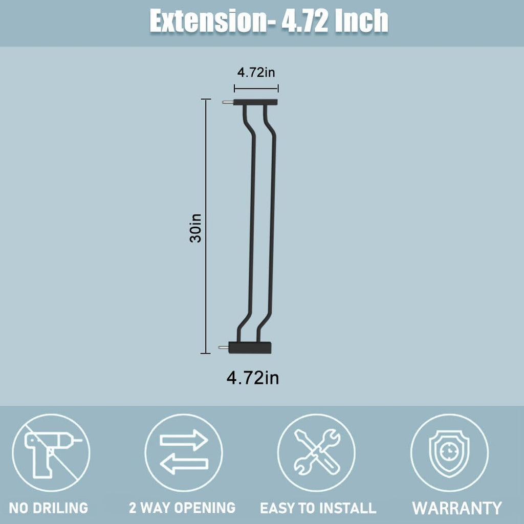 Extra Wide Baby Gate with 4.72in Extensions, Walk-Through, Auto Close, Pressure Mount Child Safety Gate (Black, Extension-4.72"/12cm)
