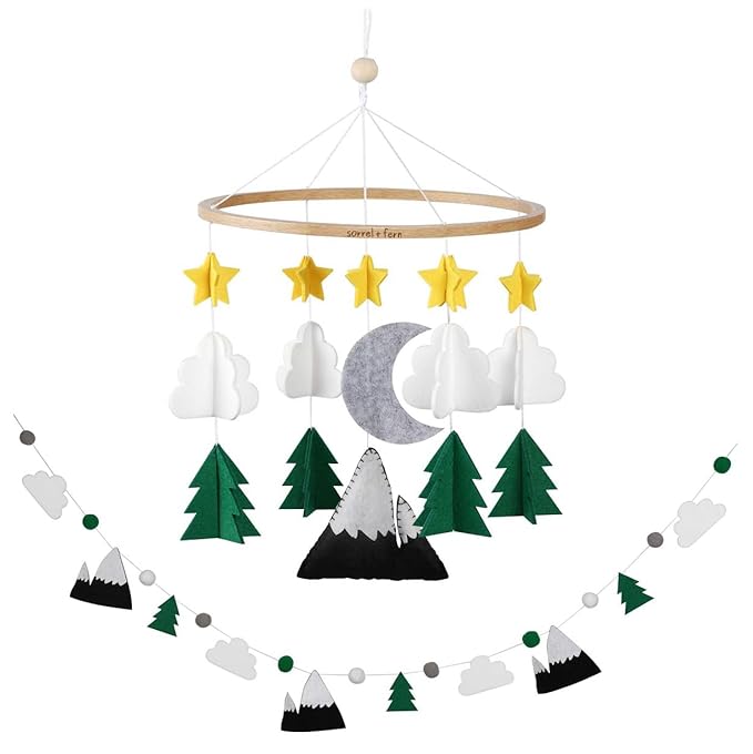 Sorrel + Fern Starry Woodland Night Mobile w/ Garland - Nursery Decoration for Boys & Girls