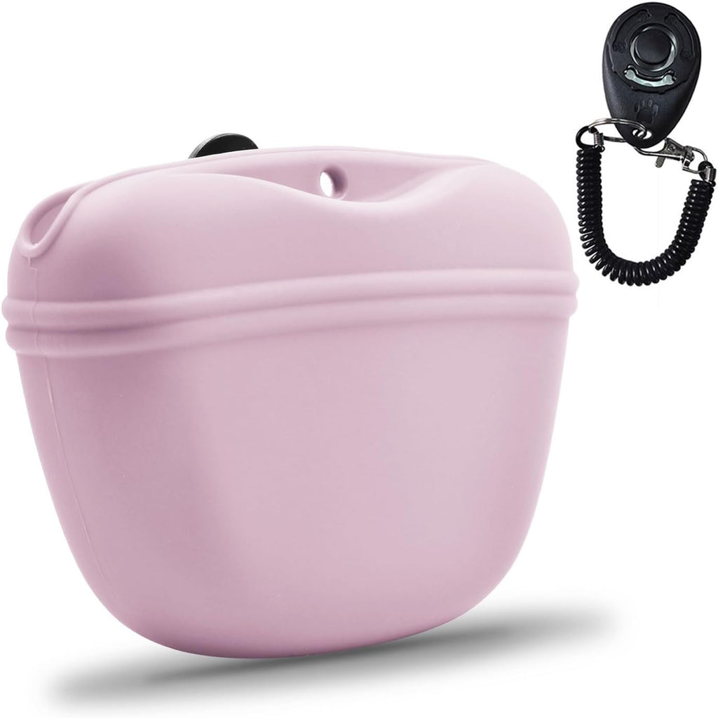 AUDWUD Silicone Dog Treat Pouch,With Dog Training Clicker,Clip on Portable Training Container,Convenient Magnetic Buckle Closing and Waist Clip