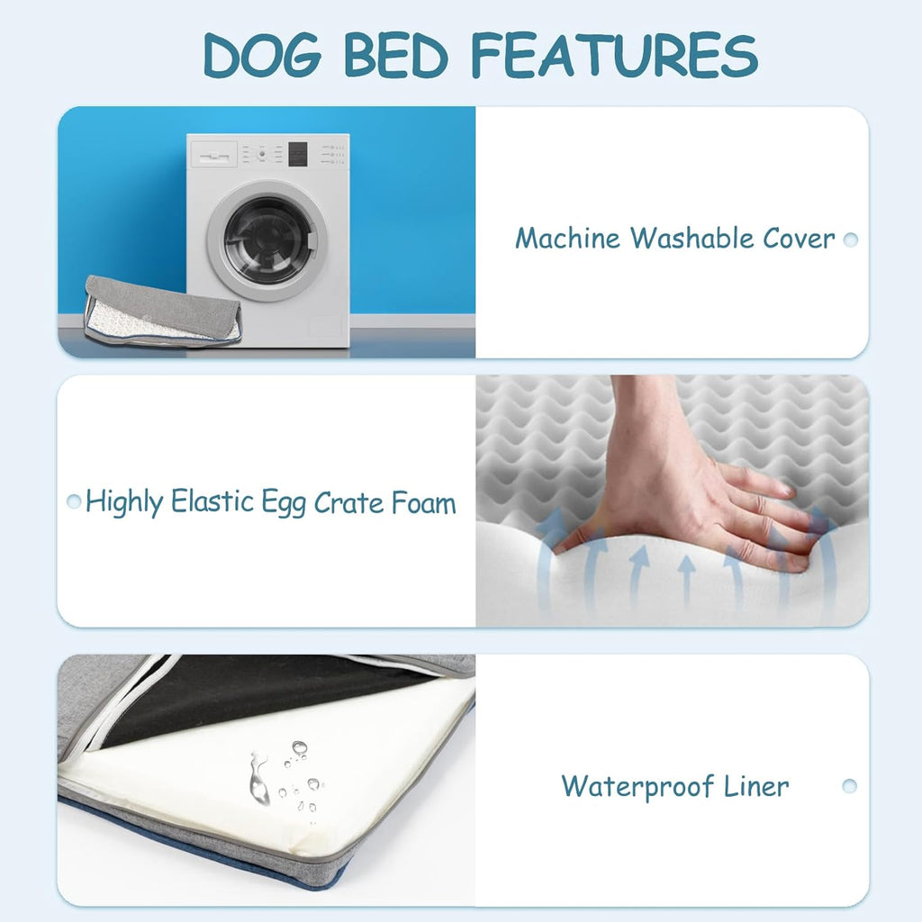 EMPSIGN Reversible Cool and Warm Dog Bed for Crate Pad, Pet Beds with Washable and Removable Cover, Dogs Crate Bed Sleeping Mats, Bed for Dog Crate for Large Medium Small Dogs, Grey