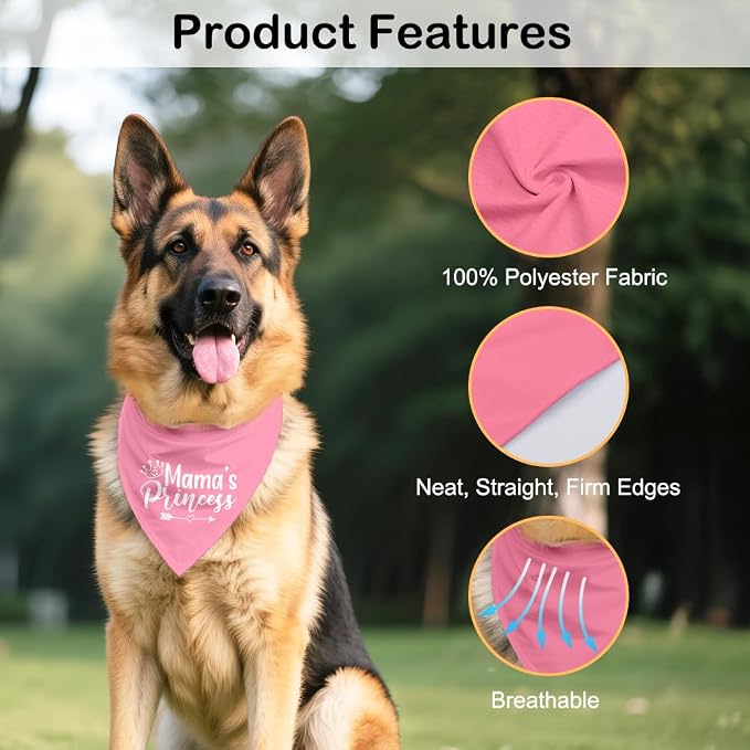 Mama's Princess Pink Dog Bandana, Cute Crown Pet Scarf Accessories - Image 3