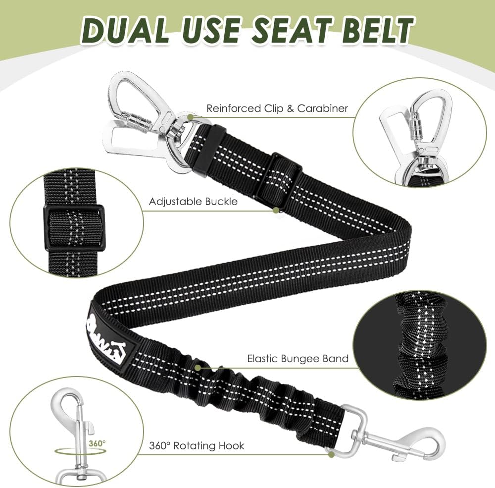 SlowTon Dog Seat Belt Harness for Car, Dog Car Harness Adjustable Mesh Breathable & Dog Seatbelt Safety Tether with Elastic Bungee for Small Medium Large Pets(Fuchsia, Double Clip, S)