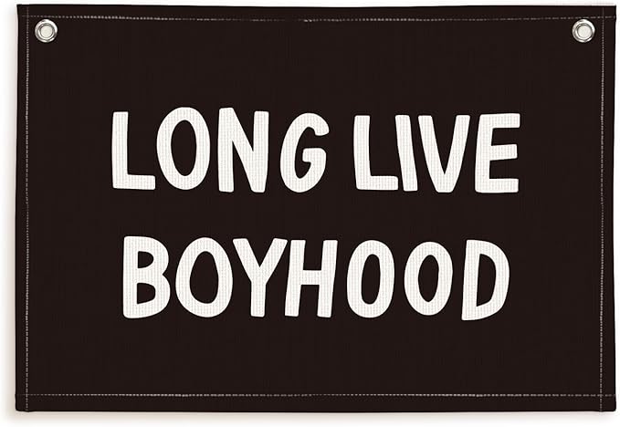 Lacama Long Live Boyhood Banner,Boy Nursery Decor,Black Canvas Banner Wall Hanging Banner Flag Decor for Nursery Playroom Toddler Room, Boys Kids Room Decor 30x20 Inch
