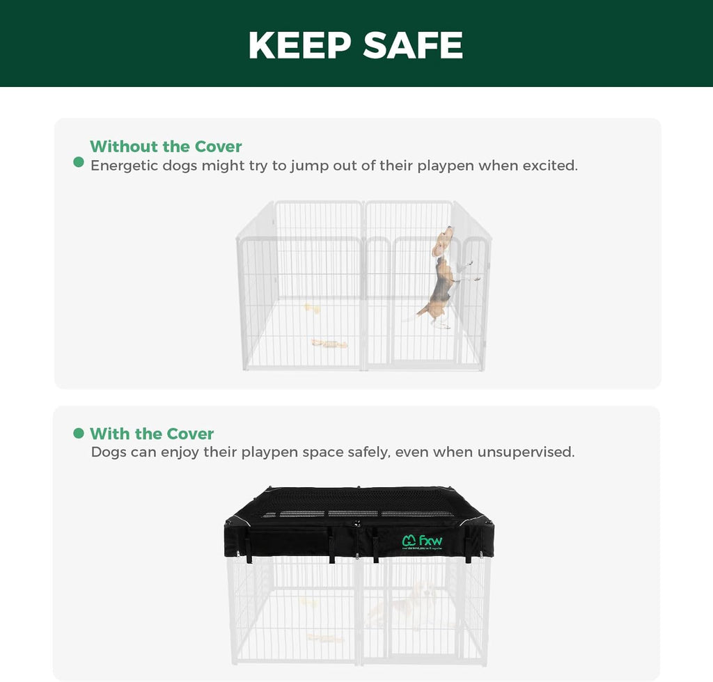 FXW Homeplus Unleashed Indoor Dog Playpen - Stress-Free and Safe Play, Heavy Duty 32 Inch 8 Wire Panels with Playpen Cover for Small and Medium Dogs, White│Patented
