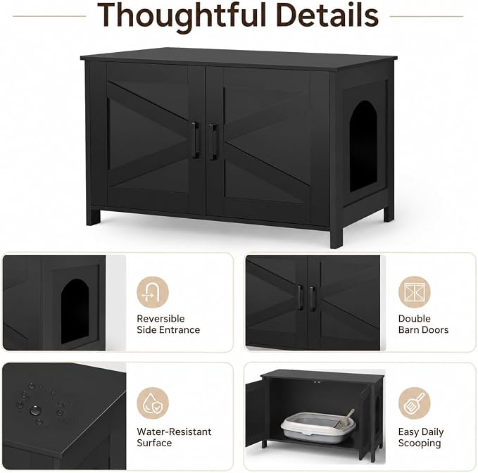 Homhedy Cat Litter Box Enclosure, Wooden Cat Washroom Furniture - Image 3