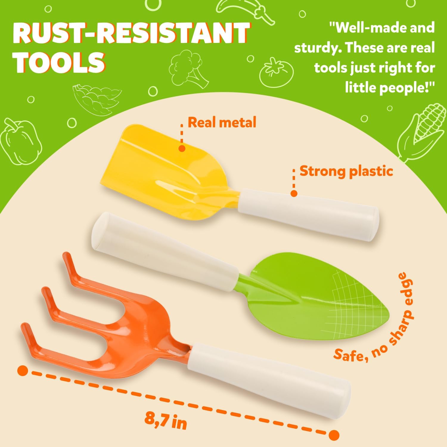 Matching Board Book - Green Kids Gardening Tools Set Includes Sturdy Tote Bag, Watering Can, Shovel, Rake, and Trowel - Garden Storybook - Kids Garden Tools- Easter Gifts for Toddler Age on up.