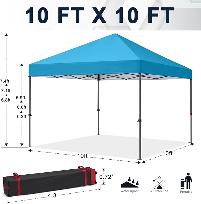 COOSHADE Durable Easy Pop Up Canopy Tent 10x10Ft, Sky Blue