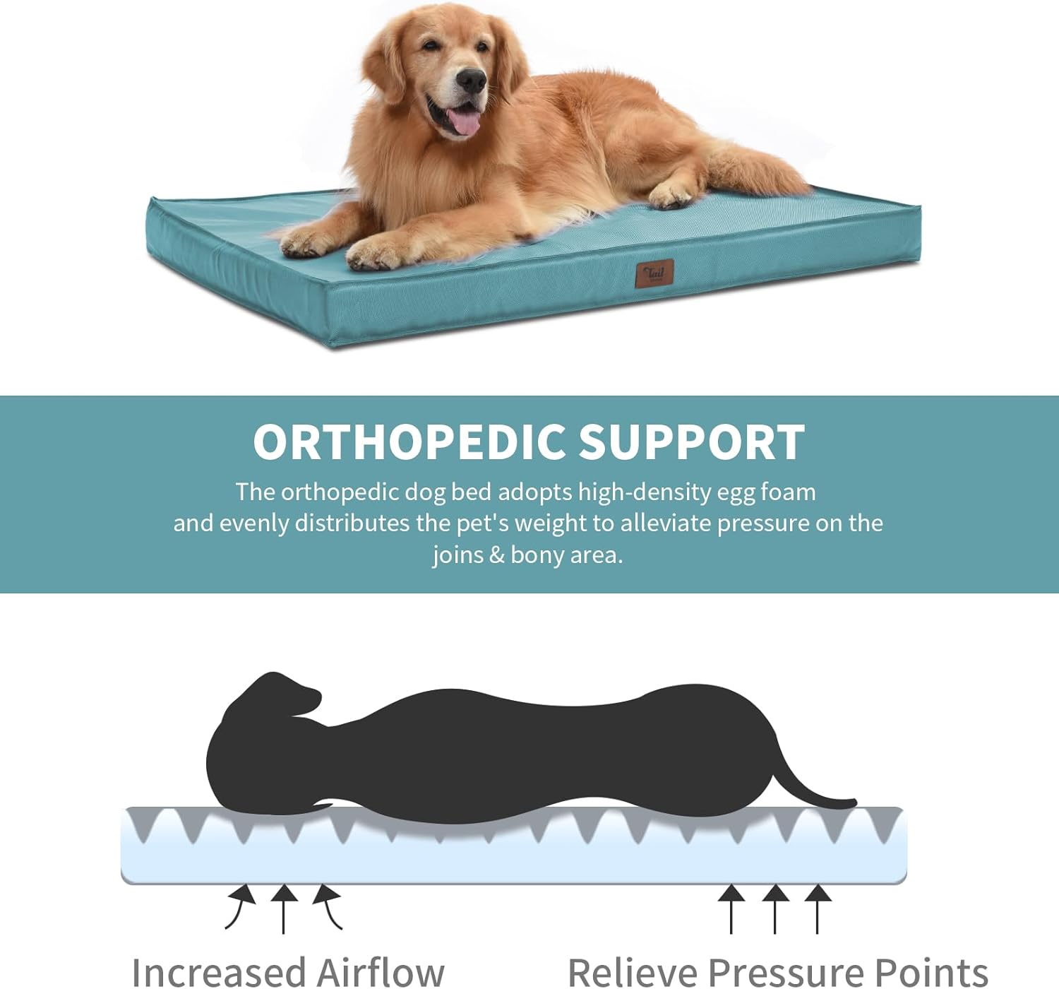Orthopedic Dog Bed for Large Dogs, Big Waterproof Washable Dog Bed for Large Sized Dogs with Egg Crate Foam Pet Bed Mat, Removable Oxford Cooling Cover, Light Blue