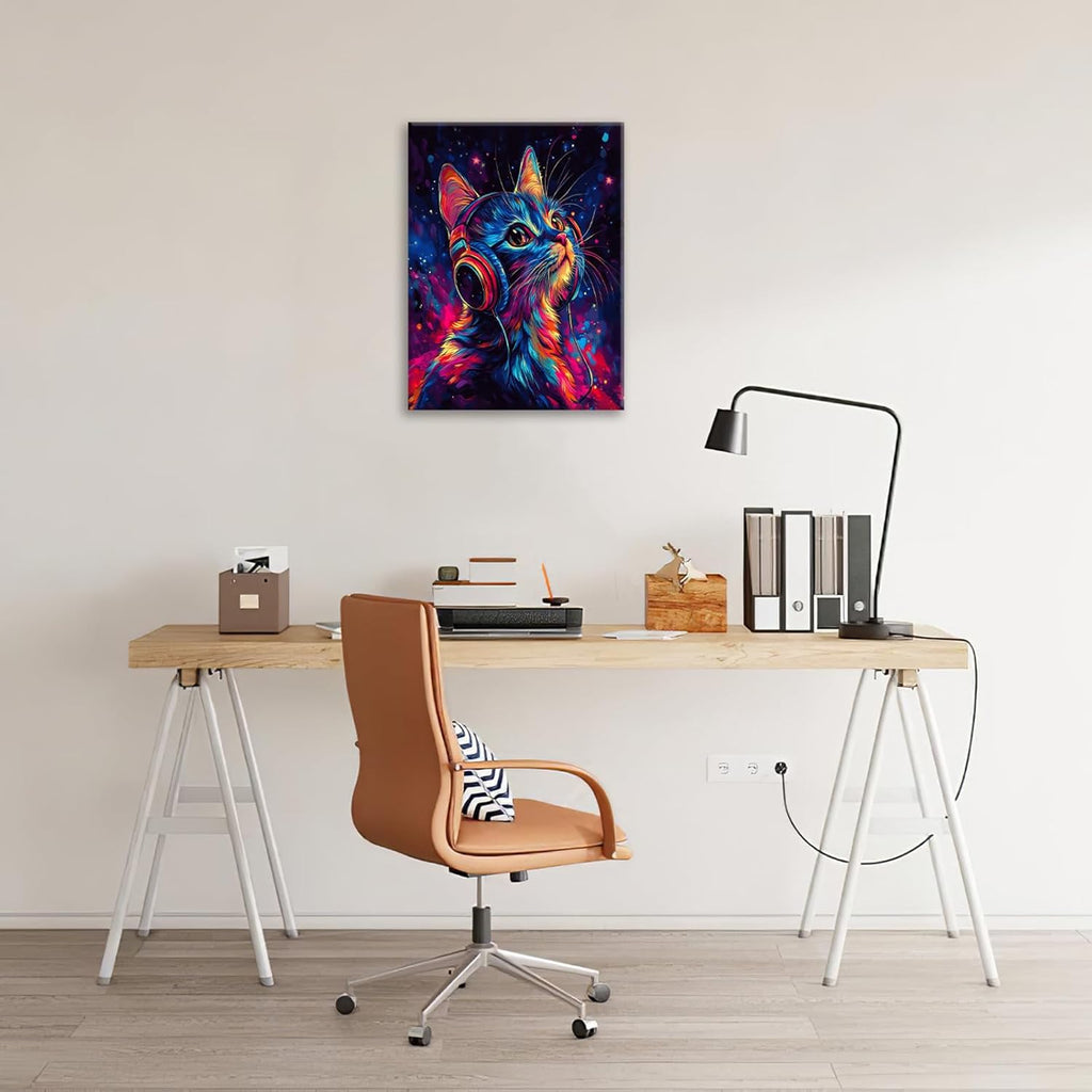 Cat Wall Art Canvas Fantastic Animal Wall Decor Prints Framed Painting Colorful Pictures Gifts Artwork for Bathroom Living Dining Kitchen 12"x16"