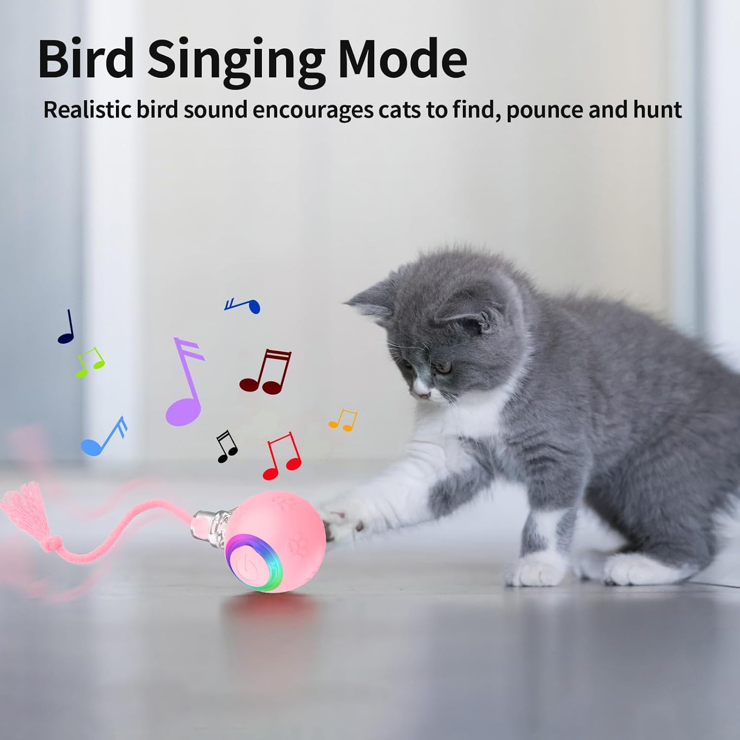 Interactive Cat Toys, Automatic Moving Cat Toys for Bored Indoor Adult Cats, Fast Rolling, Chirping & Motion-Activated Kitty Toys, Fun Gift for Cats with Speedy Tail 2.0, USB Rechargeable,Pink