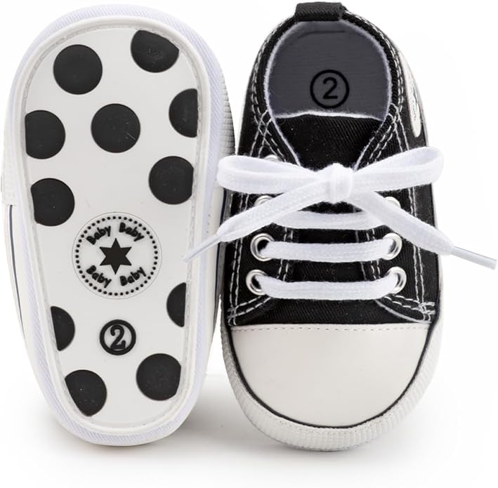 Meckior Baby Girls Boys Canvas Sneakers Soft Sole High-Top Ankle Infant First Walkers Crib Shoes