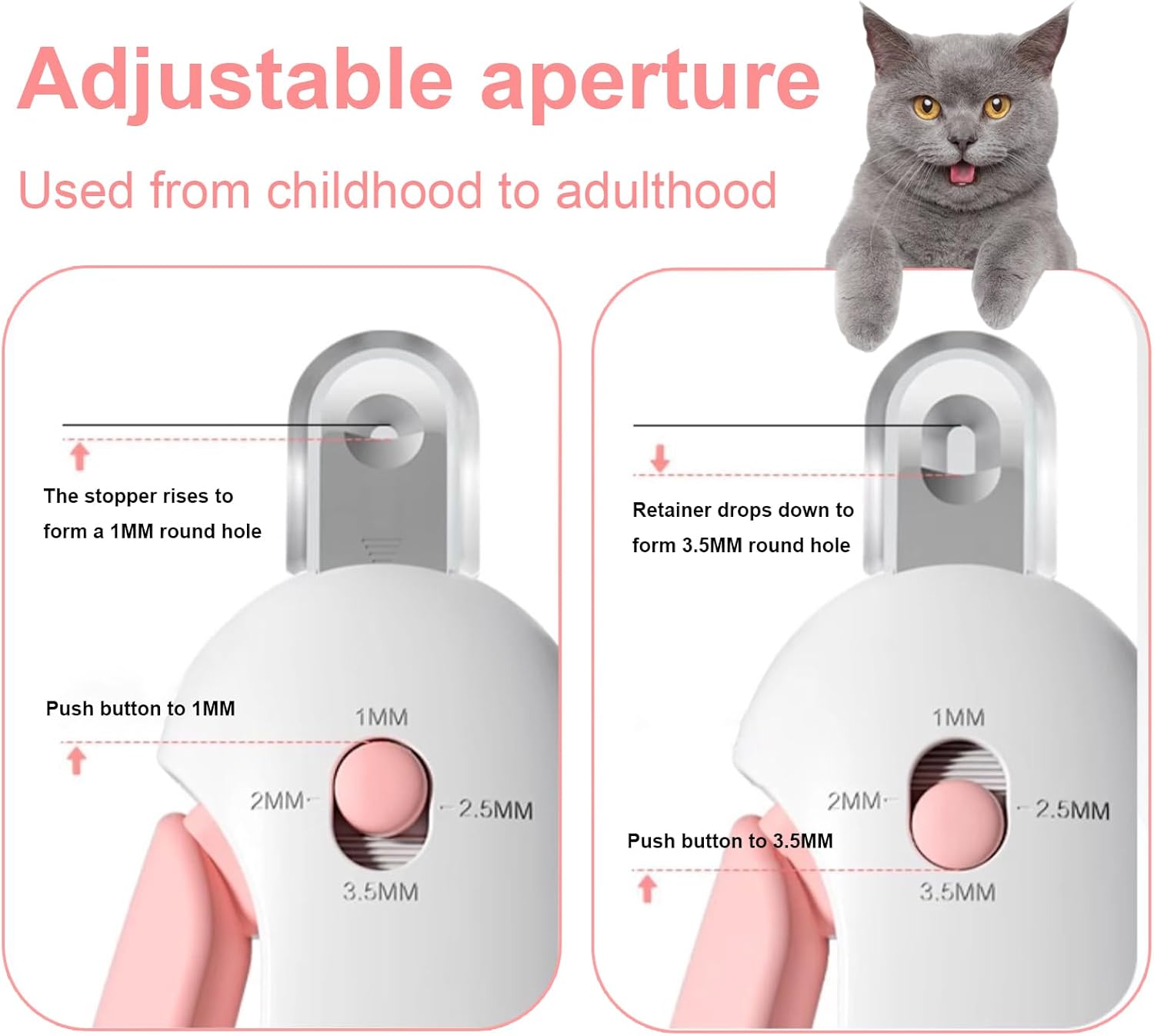 Pett Nail Clipper for Cats - Gentle Round-Hole Trimmer with Dust Storage | Adjustable Size & Hidden Nail File | Pet Grooming Tool for Safe & Loving Care (Pink)