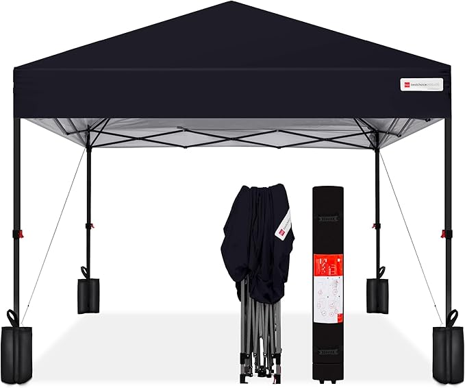 Best Choice Products 12x12ft 1-Person Setup Pop Up Canopy Tent Instant Portable Shelter w/ 1-Button Push, Case, 4 Weight Bags - Black
