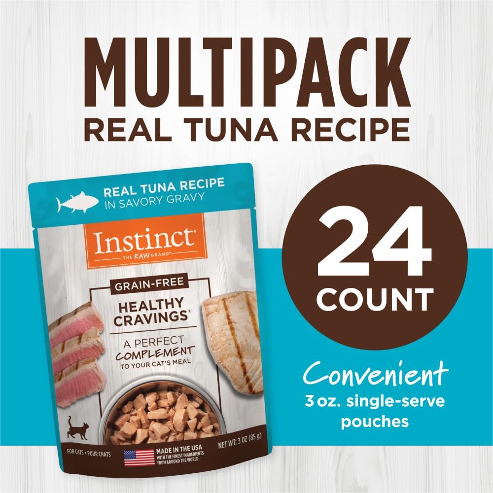 Instinct Healthy Cravings Grain Free Real Tuna Recipe Natural Wet Cat Food Topper by Nature's Variety, 3 oz. Pouches (Case of 24)