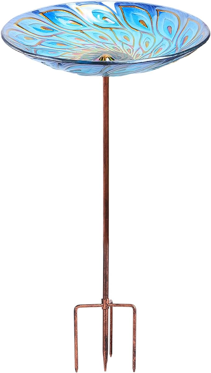 MUMTOP Glass Bird Bath, Garden Outdoor Birdbaths Birdfeeder by MUMTOP
