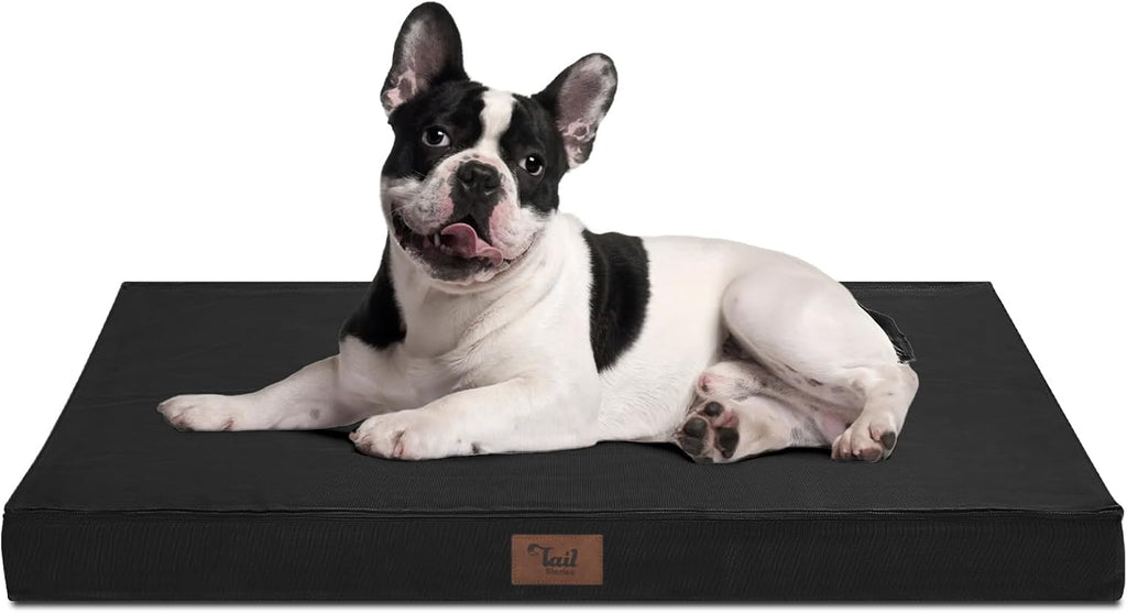 Outdoor Dog Bed for Medium Dogs, Waterproof Dog Bed for Medium Dogs Cats, Orthopedic Egg Crate Foam Pet Bed with Washable and Removable Oxford Cover, Black