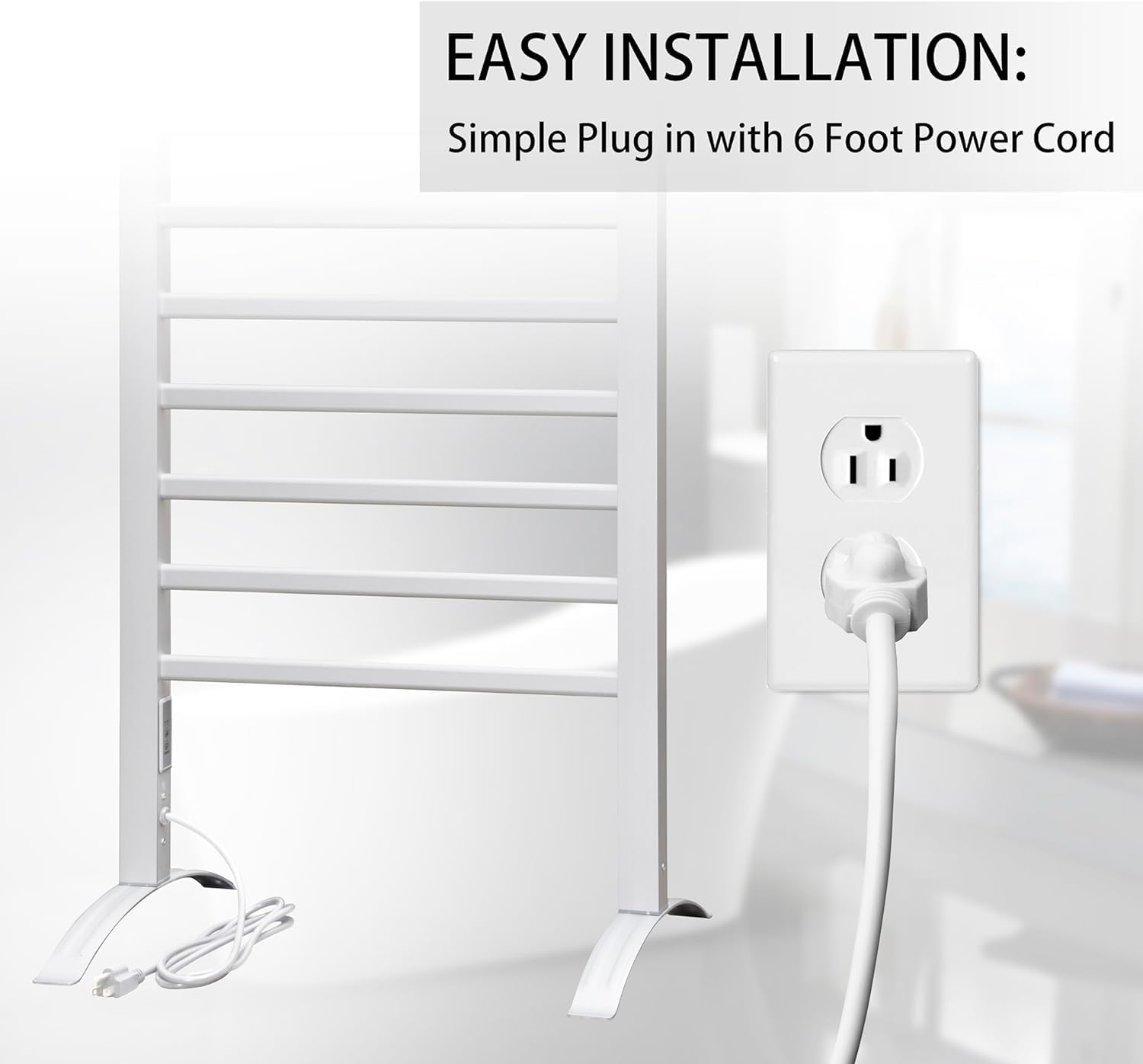 KEG Towel Warmer 8 Bars for Bathroom Freestanding or Wall Mounted Bath Towel Heater Plug-in with Built-in Timer Silver