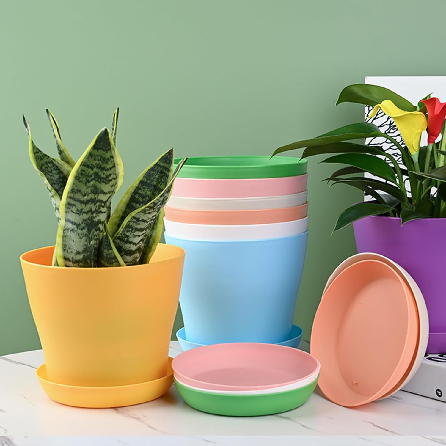 20 Pack 7 Inch Plant Pots Bulk Small Plastic Planters Pots with Drainage Holes Flower Pot for Succulent, Cactus, Herb, African Violet