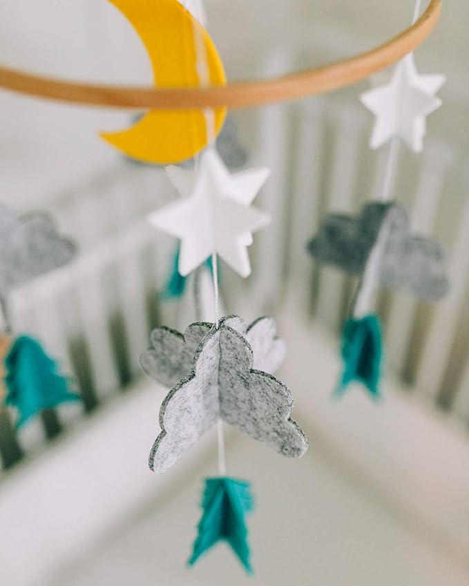 Sorrel + Fern Baby Crib Mobile (Starry Woodland Night, Mint) - Nursery Decoration Crib Mobile and Baby Shower for Boys and Girls