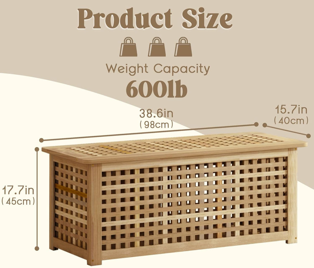Bench with Storage, Acacia Laundry Hamper with Seat, Storage Benches with Seating for Entryway, Living Room, Bedroom, Bathroom (15.7x38.6x17.7in)