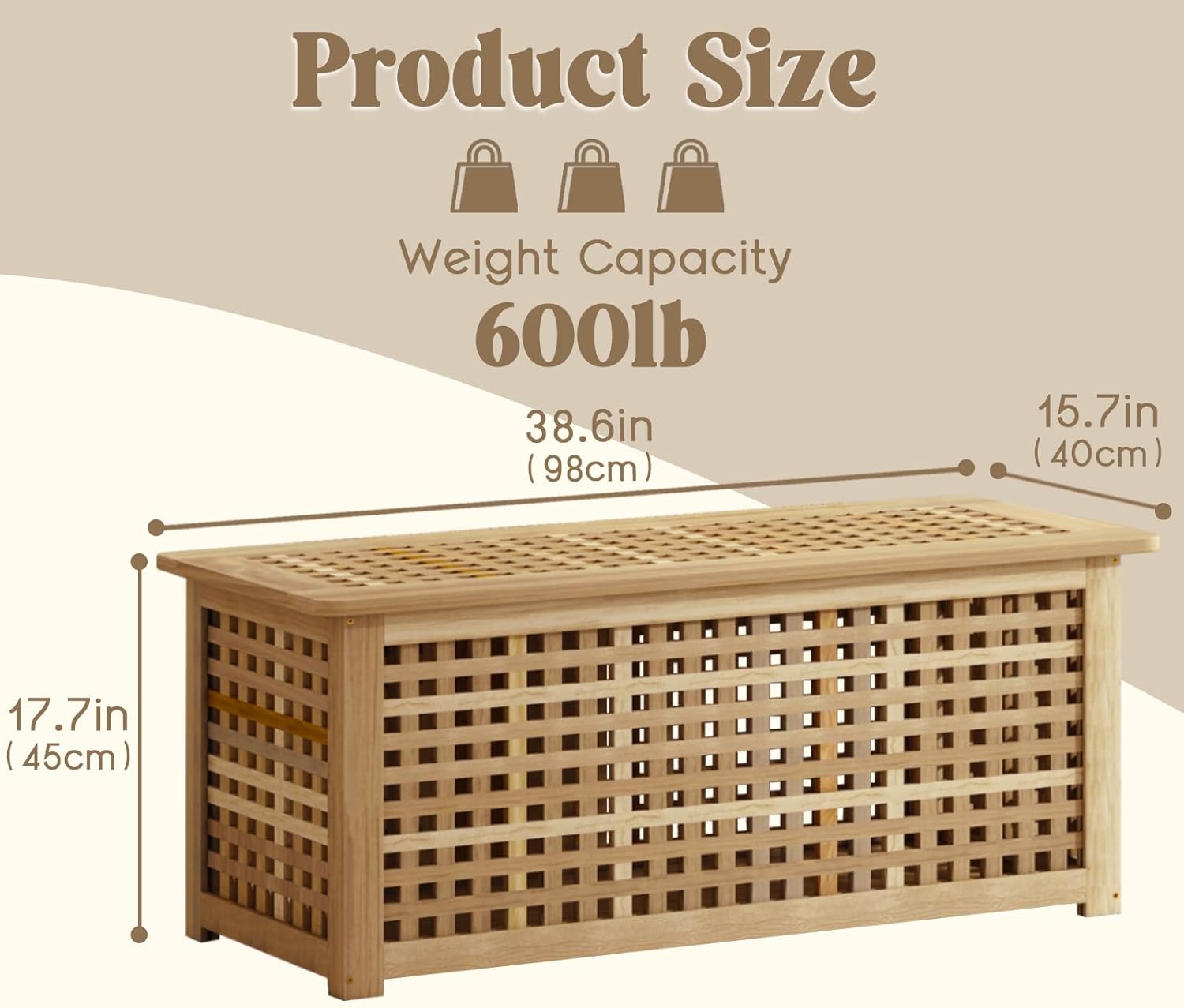 Bench with Storage, Acacia Laundry Hamper with Seat, Storage Benches with Seating for Entryway, Living Room, Bedroom, Bathroom (15.7x38.6x17.7in)