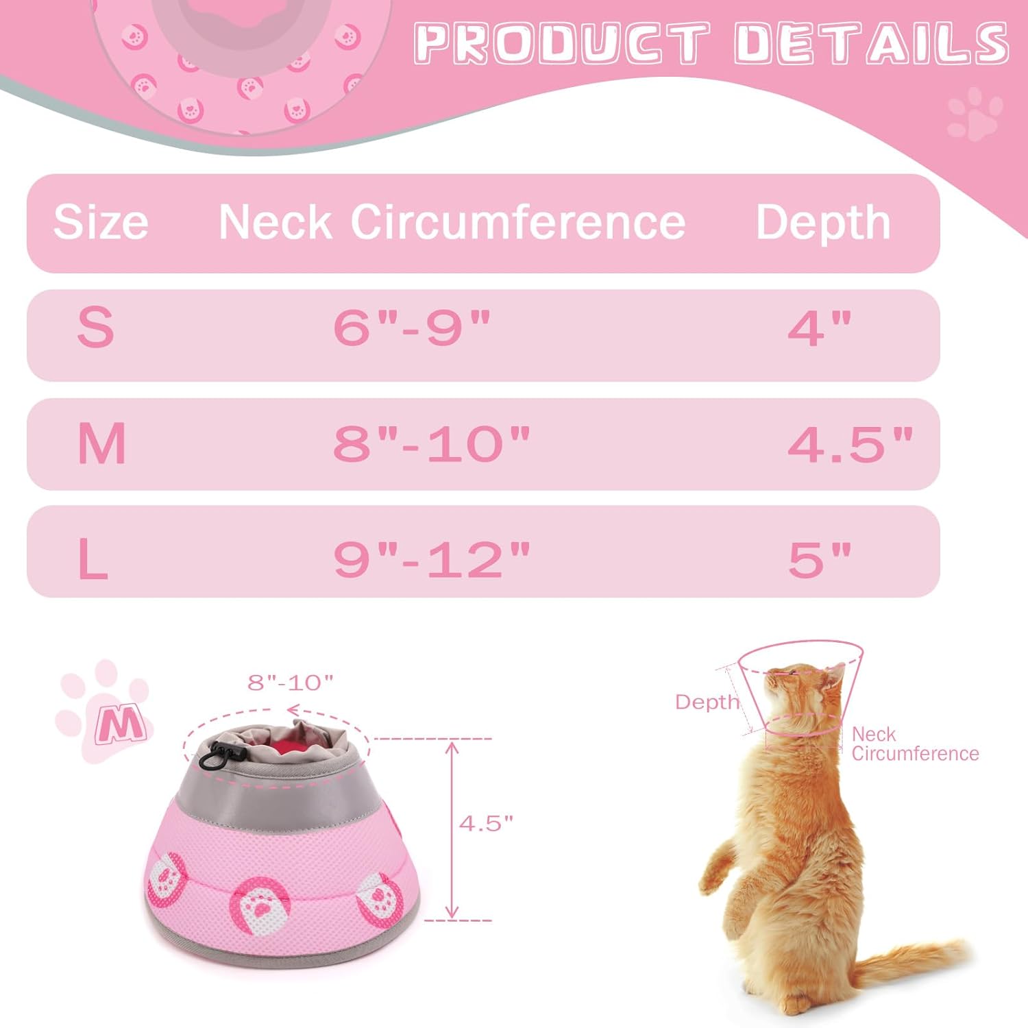 Cat Cone Collar Soft to Stop Licking After Surgery Cat Recovery Collar for Small Large Cats Adjustable Elizabethan Collar