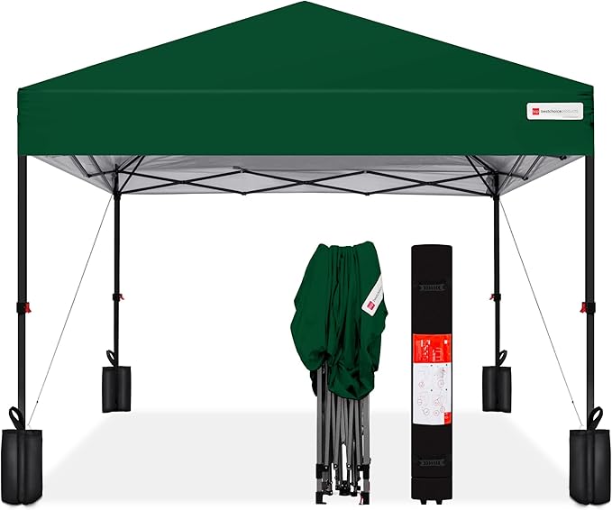 Best Choice Products 12x12ft 1-Person Setup Pop Up Canopy Tent Instant Portable Shelter w/ 1-Button Push, Case, 4 Weight Bags - Forest Green