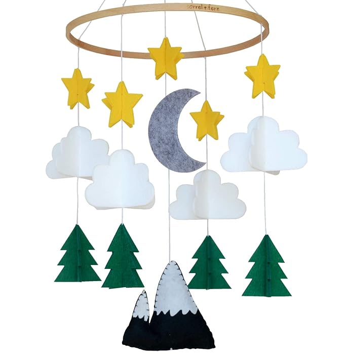 Baby Crib Mobile (Starry Woodland Night, Long Evergreen) Nursery Decor Ceiling Mobile for Boys & Girls - Crib Accessories
