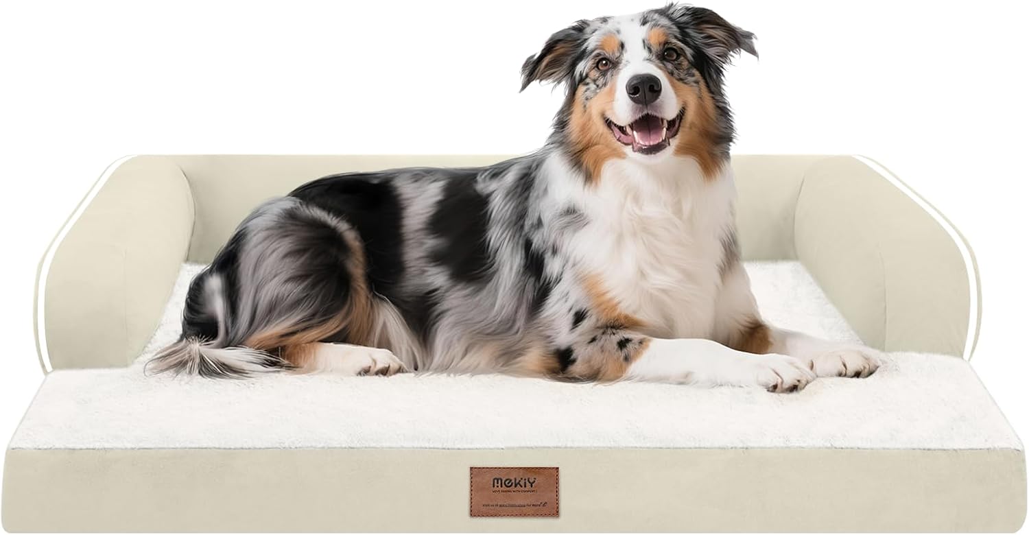 Extra Large Dog Bed-Orthopedic Waterproof XL Dog Bed for XLarge Extra Big Dogs - Foam Couch Sofa Washable with Removable Cover-Beige