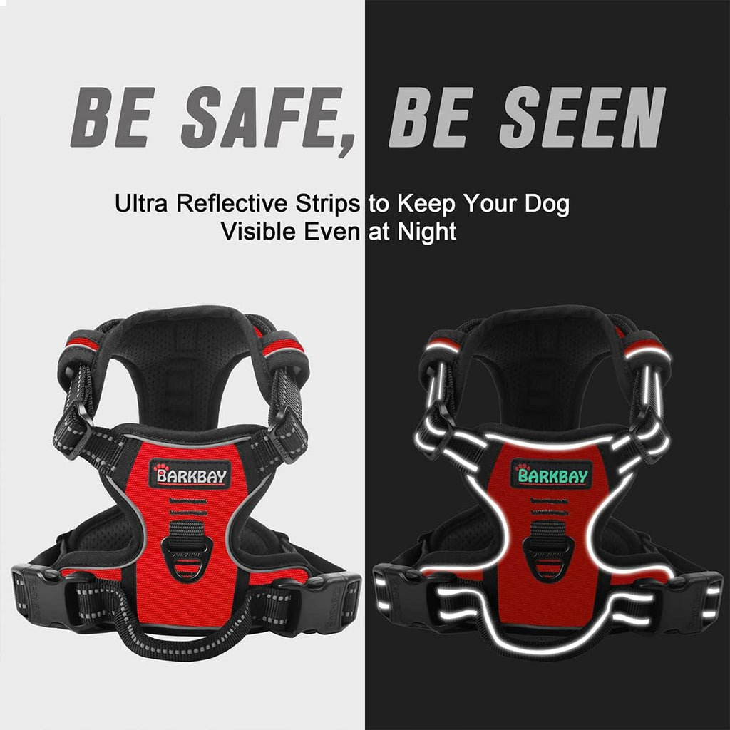 BARKBAY No Pull Dog Harness Front Clip Heavy Duty Reflective Easy Control Handle for Large Dog Walking(Red,L)