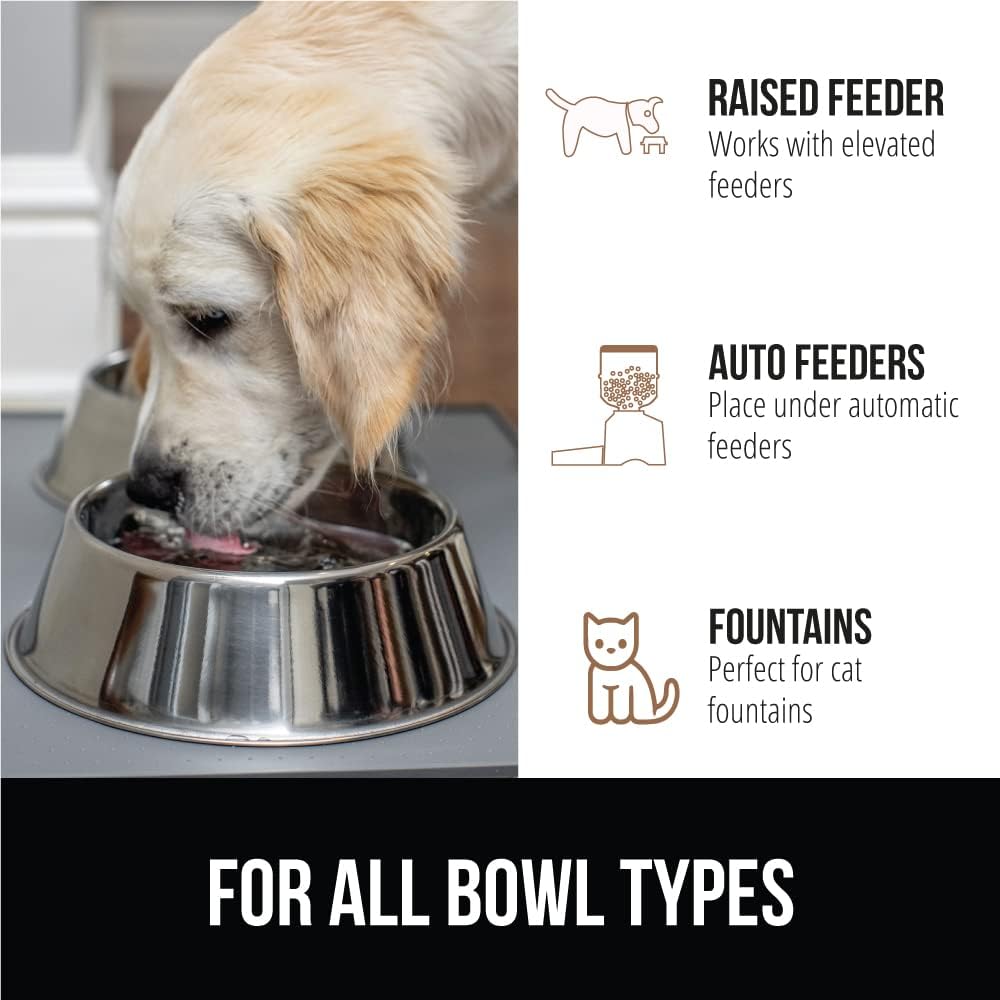 GORILLA GRIP 100% Waterproof Raised Edge BPA Free Silicone Pet Feeding Mat, Dog Cat Food Mats Contain Spills Protects Floors, Placemats for Cats and Dogs Water Bowl, Pets Accessories 28x18 Gray