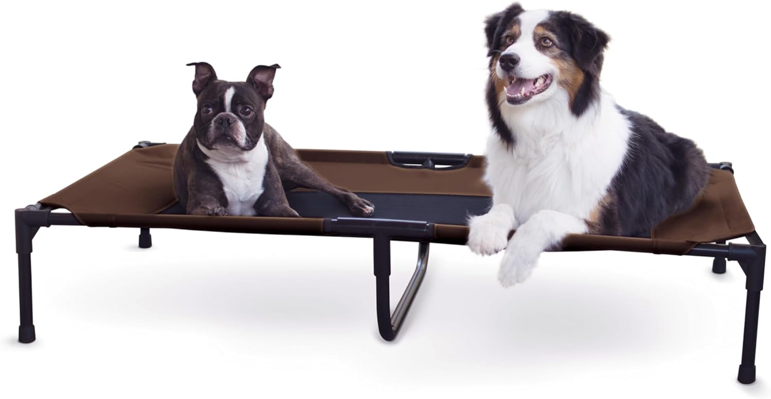 K&H Pet Products Outdoor Elevated Dog Cot, Breathable Cooling Elevated Cot Hammock Pet Bed for XL Dogs, Washable Mesh Cover, Raised Metal Frame, Collapsible, Portable - Extra-Large 50 X 32 Chocolate