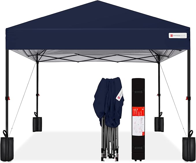 Best Choice Products 12x12ft 1-Person Setup Pop Up Canopy Tent Instant Portable Shelter w/ 1-Button Push, Case, 4 Weight Bags - Navy Blue