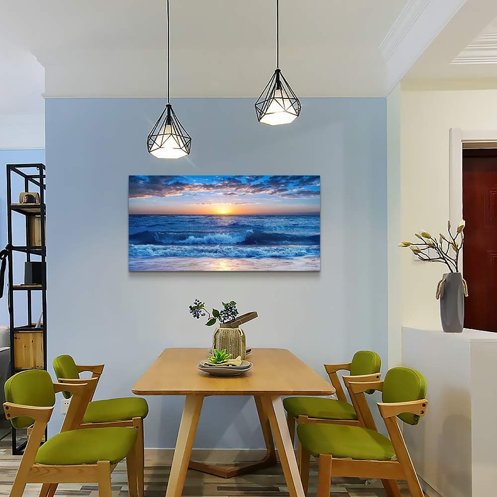 canvas wall art for living room Blue Ocean Sea sun landscape painting bathroom Wall Decor Ready to Hang for Home Decorations office family bedroom kitchen Works canvas Prints pictures 20" x 40"inch