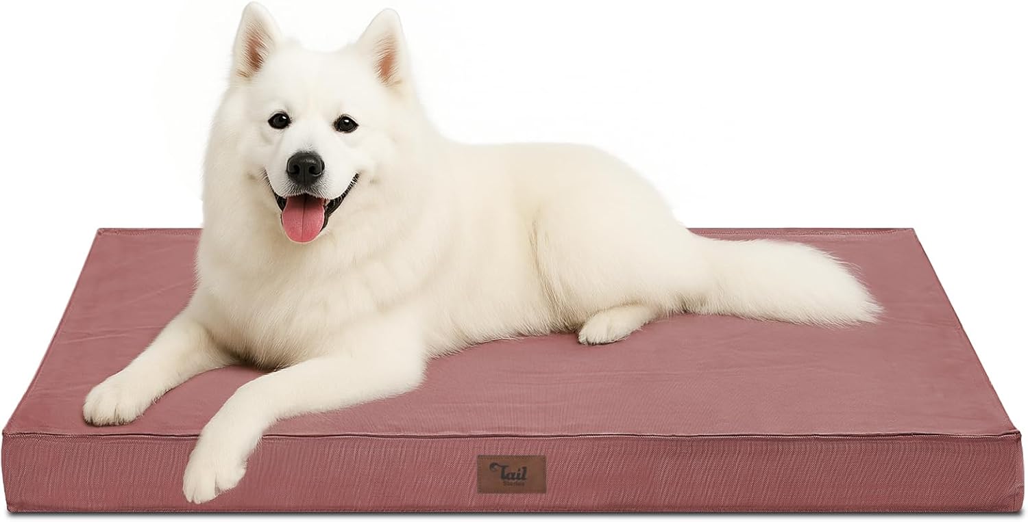 Outdoor Large Dog Bed, Waterproof Dog Bed for Large Dogs, Egg Crate Foam Pet Bed with Removable Washable Oxford Cooling Cover, Pink