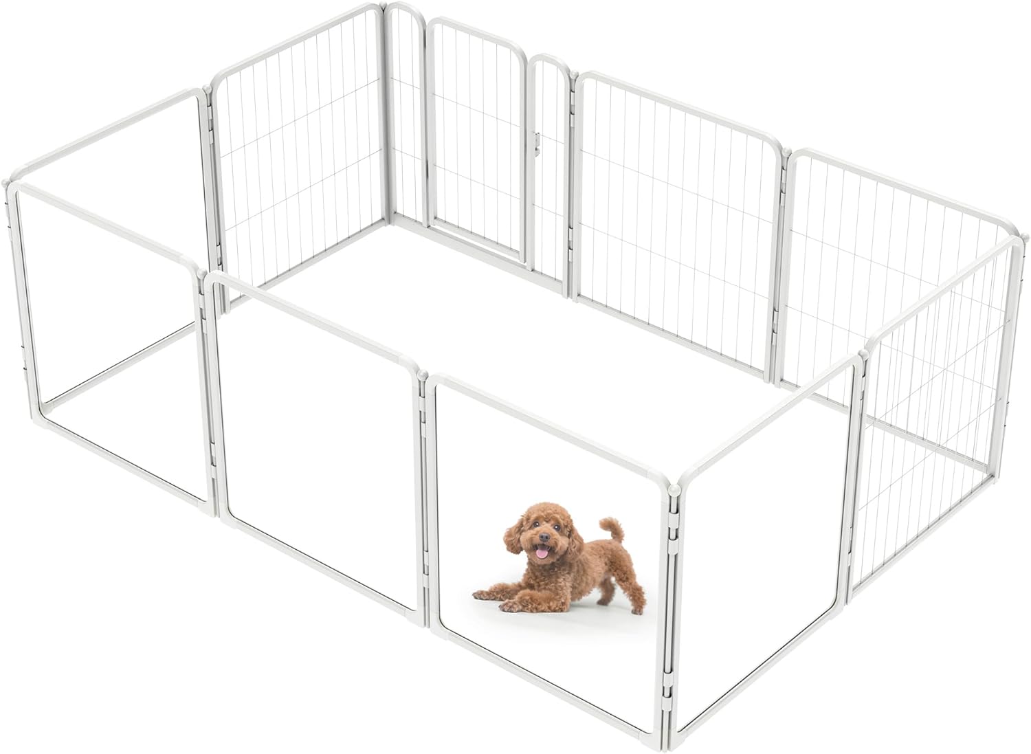 FXW Homeplus Unleashed Indoor Dog Playpen - Stress-Free and Safe Play, Heavy Duty 24 Inch 5 Acrylic Panels + 5 Wire Panels Dog Pen for Puppy and Small Dogs, White│Patented