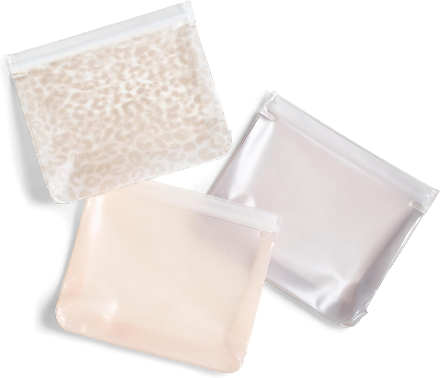 Fit & Fresh Reusable PEVA Storage Bags 3 Pack, Reusable Food Storage Bags, LeakProof, Durable, Freezer Safe, Hand Wash, Easy to Clean, Eco-Friendly, Ivory Feline Fine