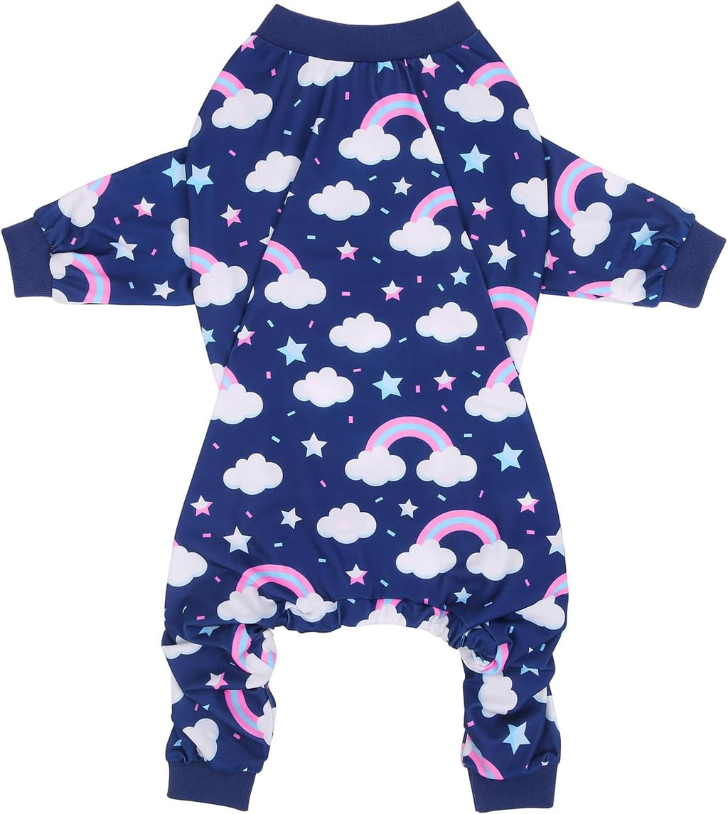 HDE Dog Pajamas One Piece Jammies Jumpsuit Pet Clothes Outfit Stretchy Lightweight Comfy Shirt Pjs for M-3XL Dogs Rainbows - 2XL