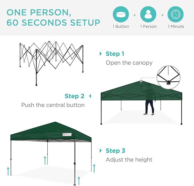 Best Choice Products 12x12ft 1-Person Setup Pop Up Canopy Tent Instant Portable Shelter w/ 1-Button Push, Case, 4 Weight Bags - Forest Green