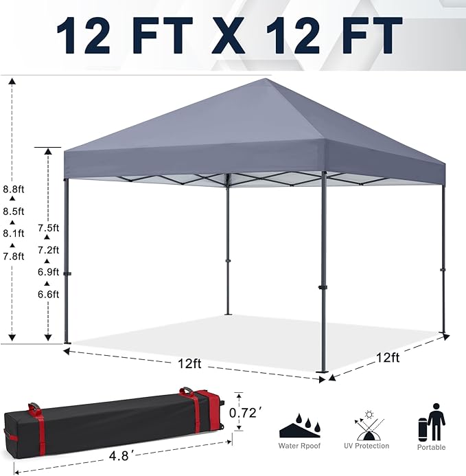 COOSHADE Durable Easy Pop Up Canopy Tent 12x12Ft(Gray)