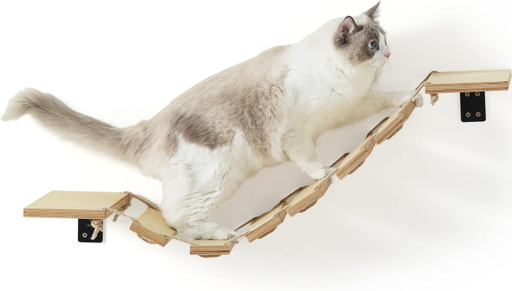 FUKUMARU Cat Bridge Wall Mounted, 12.8-Inch Expanded Feline Perch & Climbing Steps for Custom Kitten Highway Systems, Multi-Level Wall Shelves Furniture