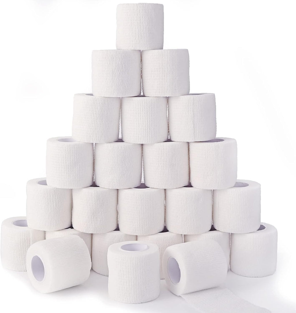 24 Pack White Self Adhesive Bandage, 2” x 5 Yards Medical Wrap, Cohesive Bandage Wrap, White Tape Baseball, Self Stick Bandage Tpae, First Aid Gauze for Ankle, Leg, Arm