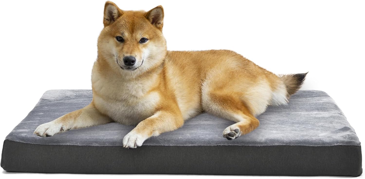 Amazon Basics Dog Bed with Cooling Gel Memory Foam, Pressure-Relief Support for Dogs up to 90lbs, Non-Slip Bottom, Machine Washable Cover, Extra Large Sized (41" x 29"), Grey