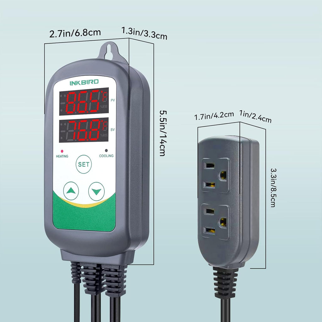 Inkbird ITC308 Freezer Thermostat Heating Cooling Plug Temperature Controller Outlet 110V 1200W Digital Temp Control for Greenhouse Heater Cooler Reptile Brewing Fermentation Kegerator Probe