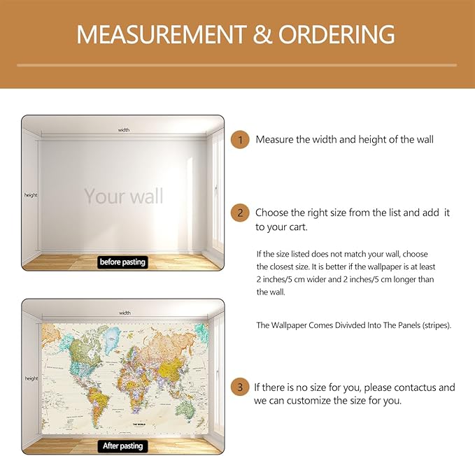 World Map Wallpaper Kids Wallpaper Mural for Nursery（Not Peel and Stick）
